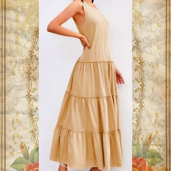 HOSTESS PICK! Women's Maxi Dress Scoop Neck with Layered Hem Size Large NWOT - Picture 1 of 8